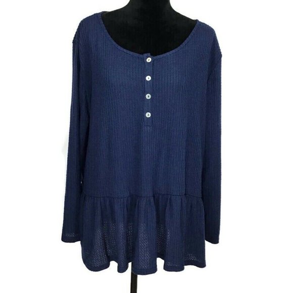 FORGOTTEN GRACE Plus Lace Button Front Cotton Tunic Top